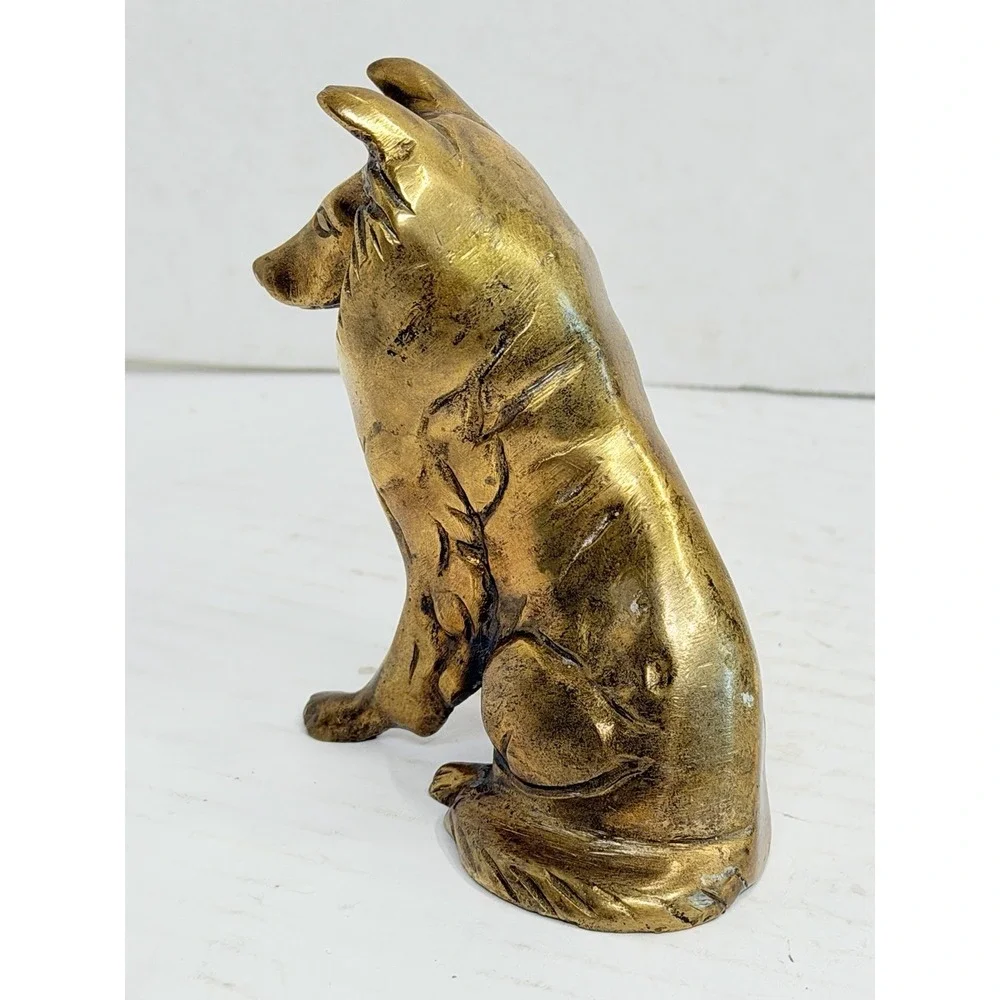 Vintage Solid Brass Rough Collie Dog Figurine Statue 4